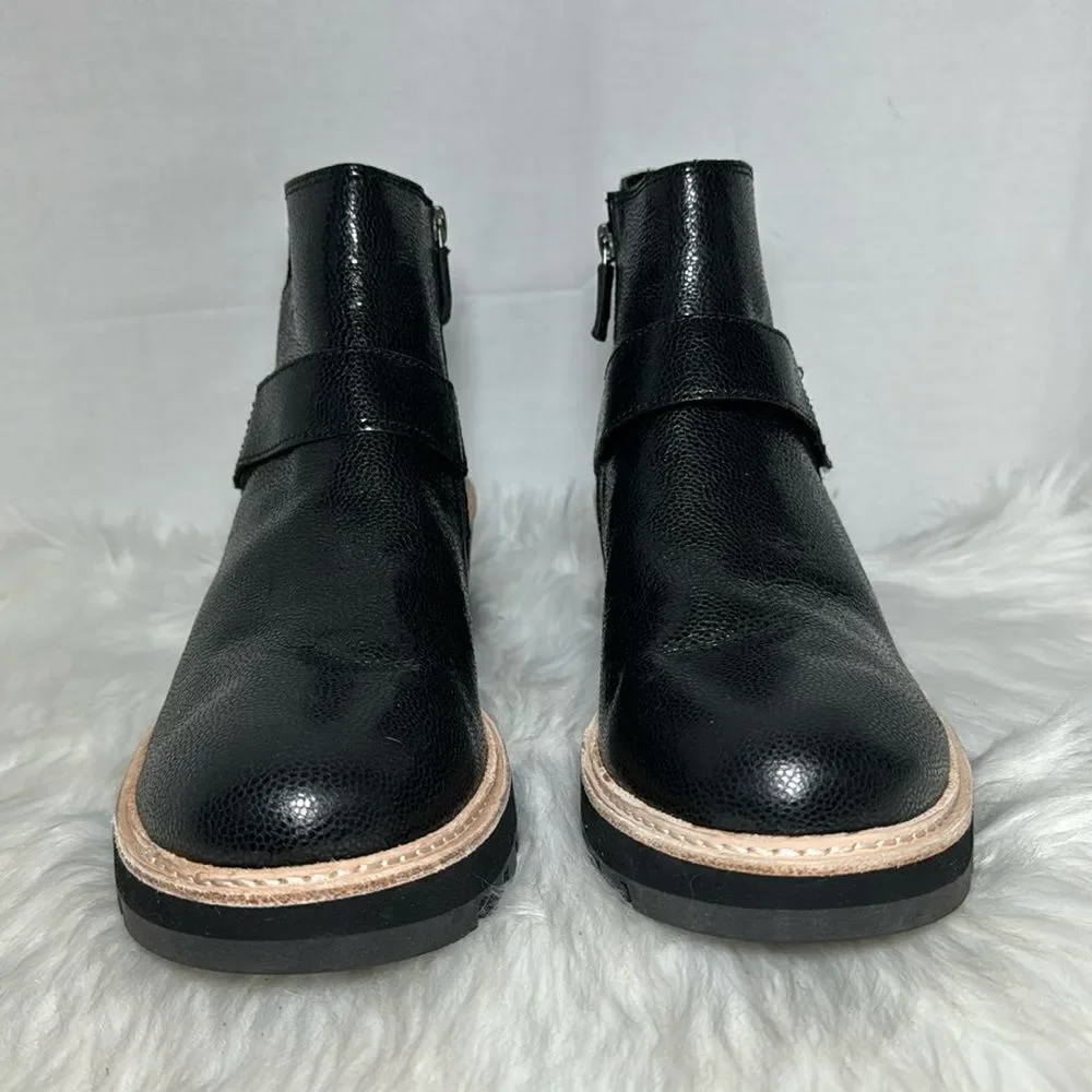 Eileen Fisher NWOT Cargo Black Embossed Leather‎ Wedge Booties Sz 10